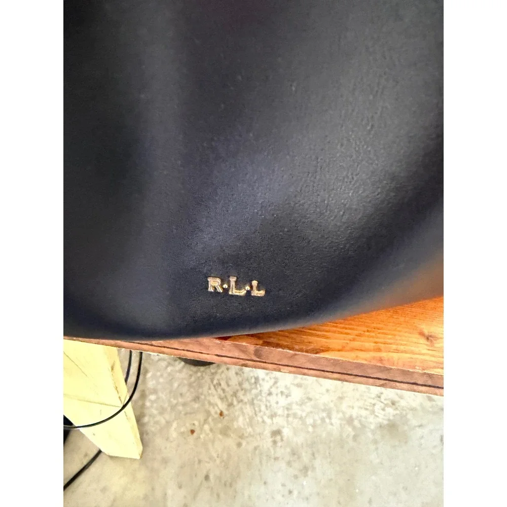 Lauren Ralph Lauren Debby Drawstring Bucket Bag Black Leather Red Interior Gold